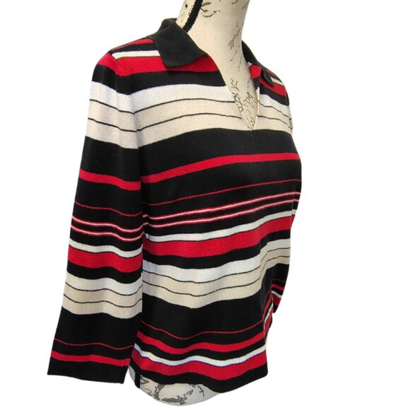 Vintage Y2K Charter Club Womens Sweater Striped Collar Preppy Academia Fall - Picture 3 of 7